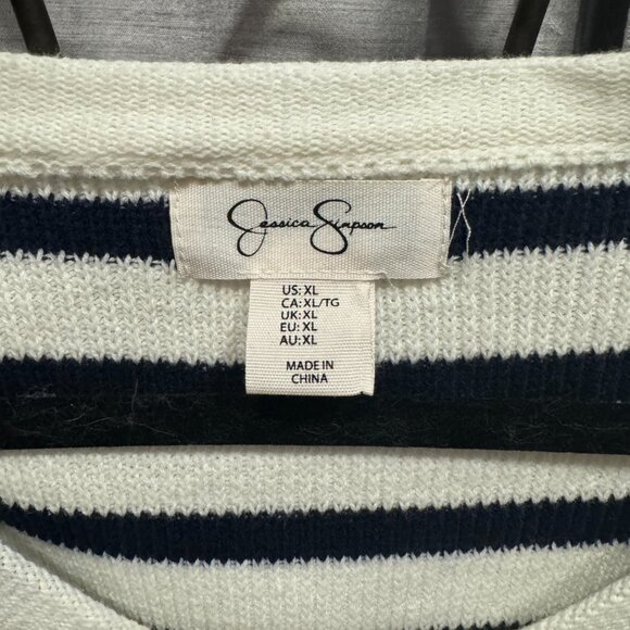NWT Jessica Simpson Navy Blue Striped Cardigan w/Gold Buttons XL - Picture 4 of 4